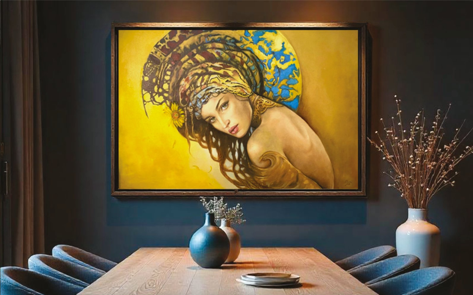 Pintura Claire Harp integrada en comedor contemporáneo