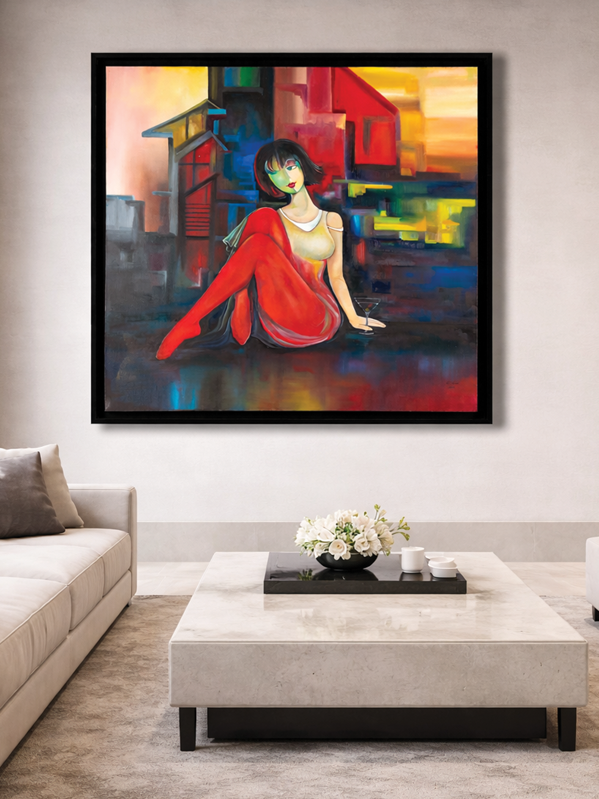 Pintura dama roja ambiente Pintura abstracta de dama roja