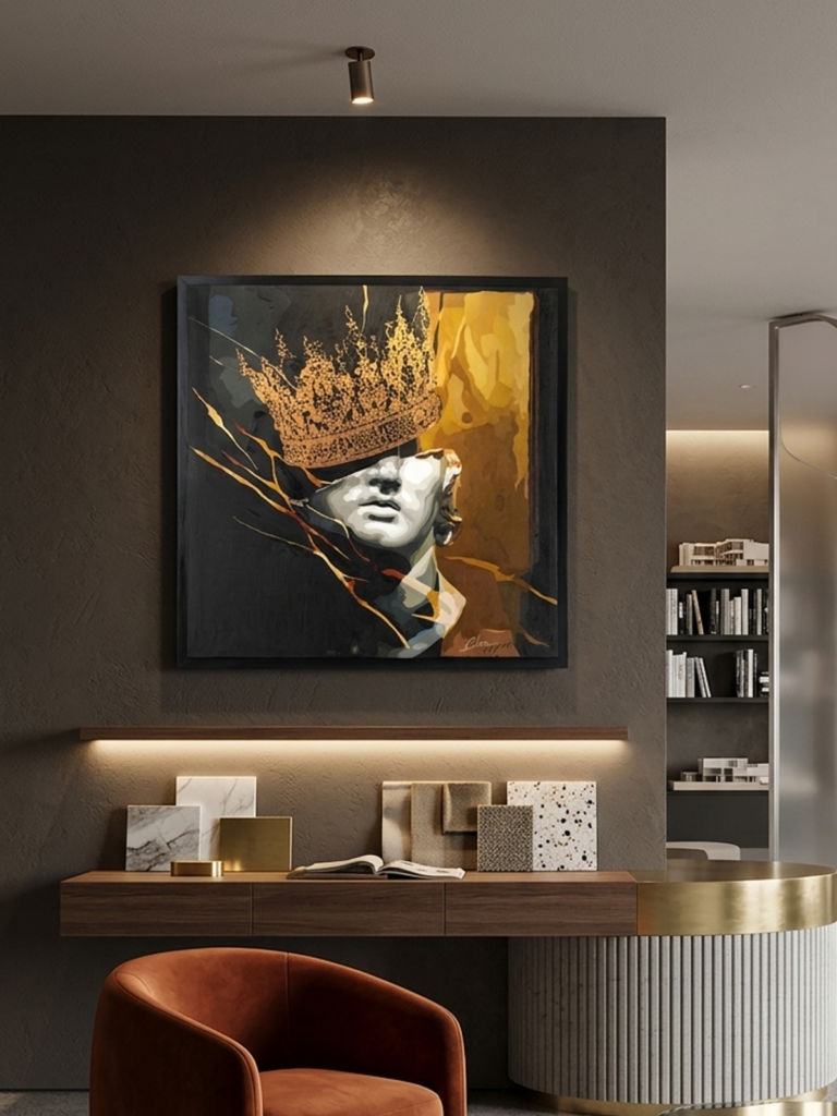 pintura de corona dorara pop art